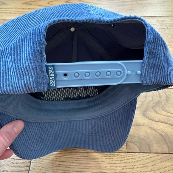 Seager Corduroy Baseball Cap in Blue with White Script - Picture 3 of 3